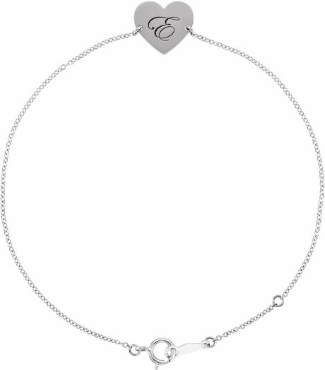 14K White Engravable Heart 7-8" Bracelet