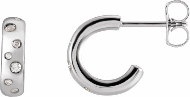 14K White 1/10 CTW Natural Diamond Hoop Earrings