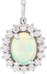 14K White Natural Ethiopian Opal & 1/3 CTW Natural Diamond Halo-Style Pendant 