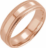 14K Rose 6 mm Milgrain Rope Stepped-Edge Comfort-Fit Band Size 6
