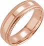 14K Rose 6 mm Milgrain Rope Stepped-Edge Comfort-Fit Band Size 6
