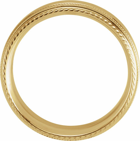 10K Yellow Gold 6 mm Milgrain Rope Stepped-Edge Comfort-Fit Band Size 13.5
