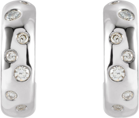 14K White 1/10 CTW Natural Diamond Hoop Earrings