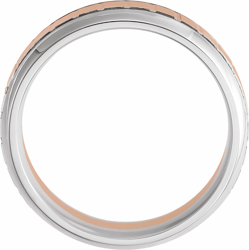 14K Rose/White 6 mm Grooved Band with Brushed & Polished Finish Size 8.5