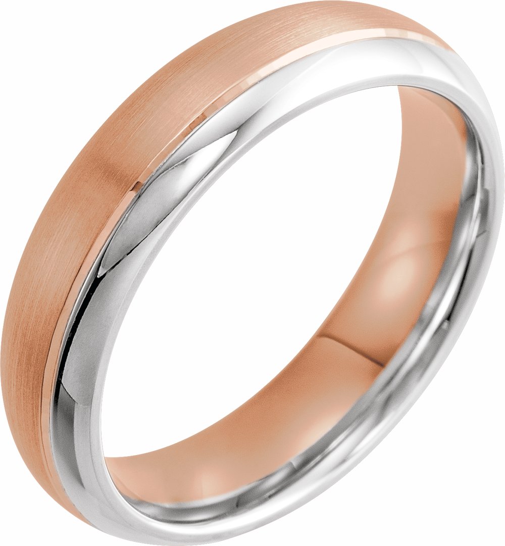 14K Rose/White 6 mm Grooved Band with Brushed & Polished Finish Size 8.5 