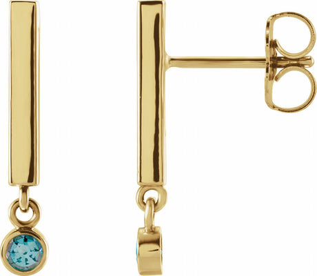 14K Yellow Gold Natural Aquamarine Bar Earrings