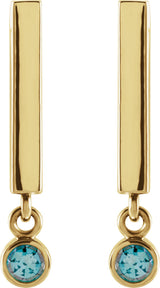 14K Yellow Gold Natural Aquamarine Bar Earrings