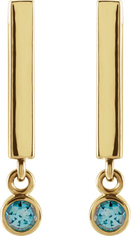 14K Yellow Gold Natural Aquamarine Bar Earrings