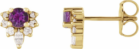 14K Yellow Natural Natural Amethyst & 1/6 CTW Natural Diamond Earrings