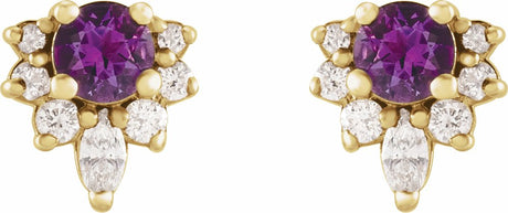 14K Yellow Natural Natural Amethyst & 1/6 CTW Natural Diamond Earrings