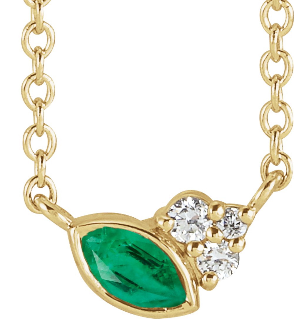 14K Yellow Natural Emerald & .03 CTW Natural Diamond 16" Necklace