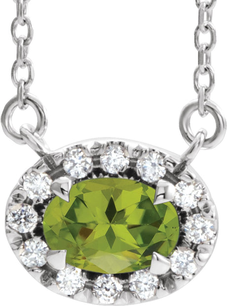 14K White 7x5 mm Natural Peridot & 1/6 CTW Natural Diamond 18" Necklace