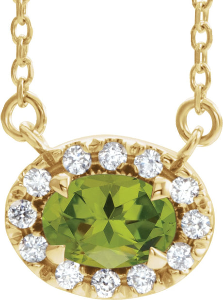 14K Yellow Gold 7x5 mm Natural Peridot & 1/6 CTW Natural Diamond 18" Necklace