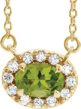 14K Yellow Gold 7x5 mm Natural Peridot & 1/6 CTW Natural Diamond 18" Necklace