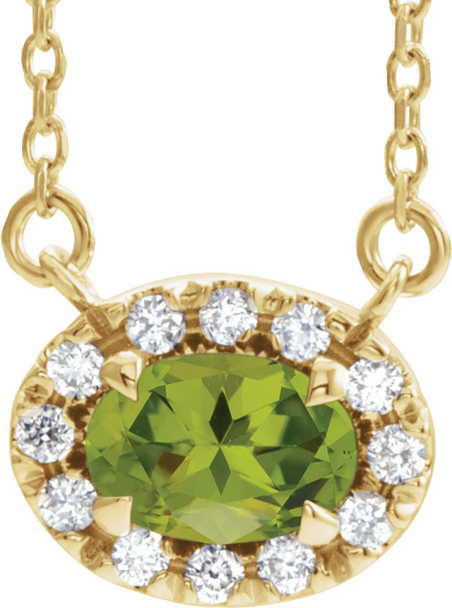 14K Yellow Gold 7x5 mm Natural Peridot & 1/6 CTW Natural Diamond 18" Necklace