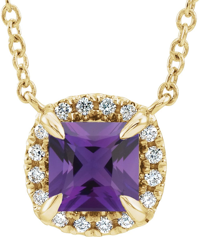 14K Yellow Gold Natural Amethyst & .05 CTW Natural Diamond 18" Necklace 