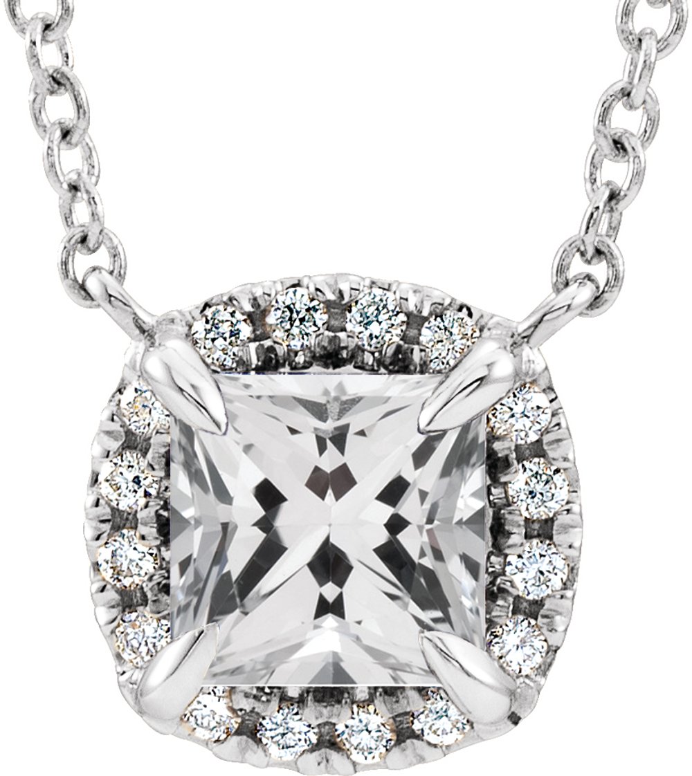 14K White Natural White Sapphire & .05 CTW Natural Diamond 16" Necklace 