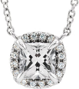 14K White Natural White Sapphire & .05 CTW Natural Diamond 16" Necklace 