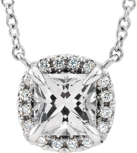 14K White Natural White Sapphire & .05 CTW Natural Diamond 16" Necklace 