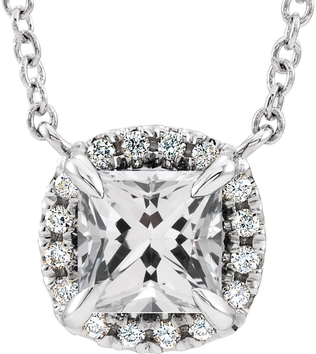 14K White Natural White Sapphire & .05 CTW Natural Diamond 16" Necklace 