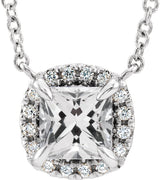 14K White Gold Natural White Sapphire & .05 CTW Natural Diamond 16" Necklace 