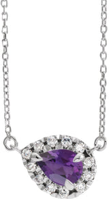 Sterling Silver 6x4 mm Natural Amethyst & 1/6 CTW Natural Diamond 18" Necklace