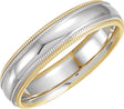 14K Yellow & 14K White Inlay 5.5 mm Double Milgrain Comfort-Fit Half Round Band Size 10