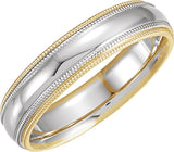 14K Yellow & 14K White Inlay 5.5 mm Double Milgrain Comfort-Fit Half Round Band Size 10