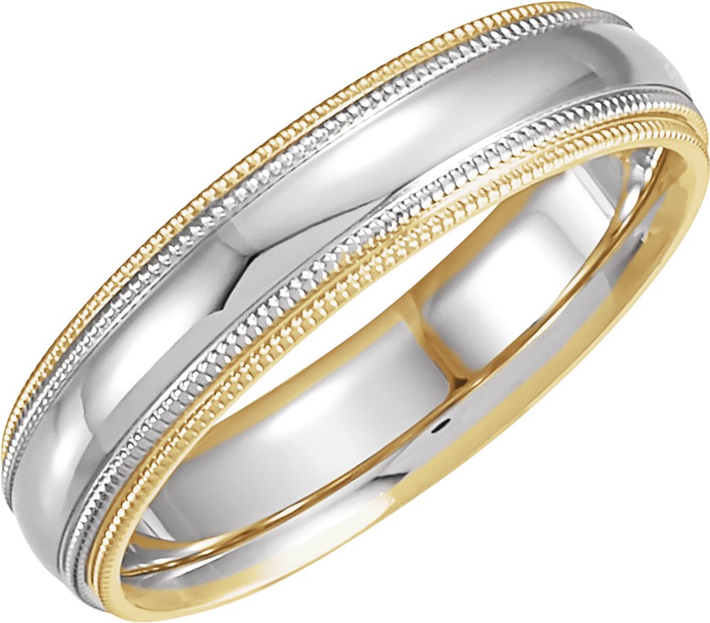 14K Yellow & 14K White Inlay 5.5 mm Double Milgrain Comfort-Fit Half Round Band Size 9