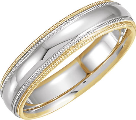 14K Yellow & White 5.5 mm Half Round Band with Double Milgrain Size 8