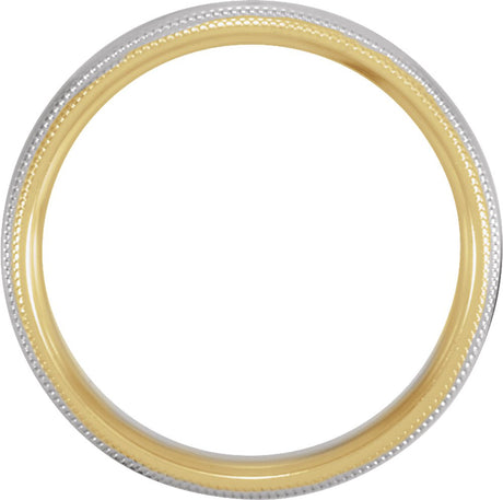 14K Yellow & 14K White Inlay 5.5 mm Double Milgrain Comfort-Fit Half Round Band Size 9