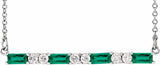 14K White Lab-Grown Emerald & 1/6 CTW Natural Diamond Bar 16-18" Necklace    