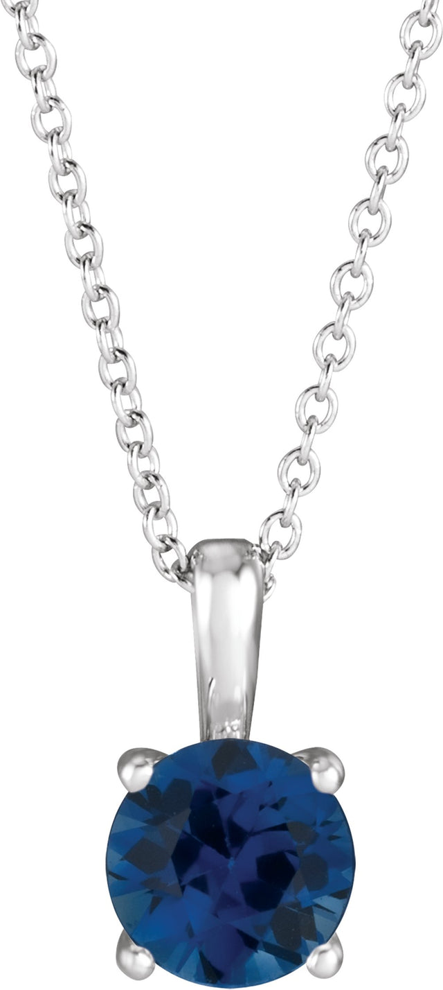 Sterling Silver 4 mm Lab-Grown Blue Sapphire 16-18" Necklace