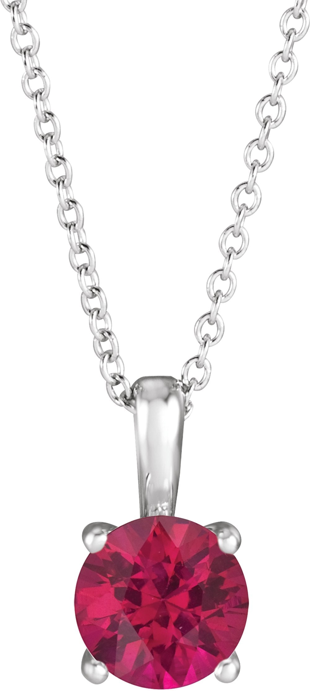 14K White 4 mm Lab-Grown Ruby 16-18" Necklace