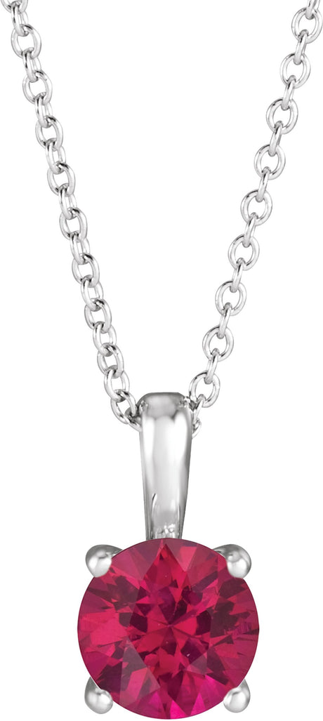 14K White 4 mm Lab-Grown Ruby 16-18" Necklace