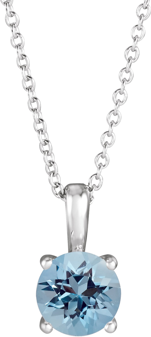 14K White 6 mm Natural Aquamarine 16-18" Necklace