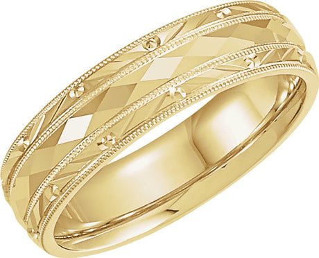 14K Yellow 6 mm Design Band Size 10