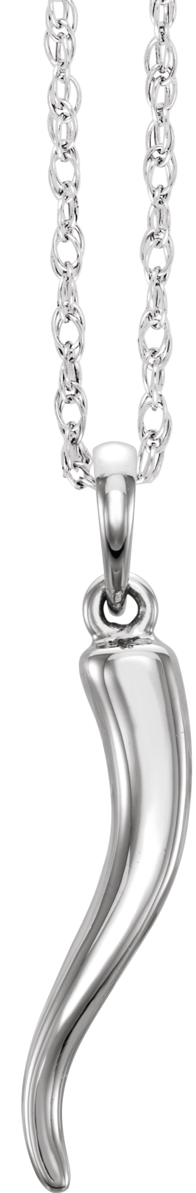 14K White Gold Italian Horn 16-18" Necklace