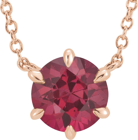 14K Rose Natural Ruby Solitaire 16" Necklace