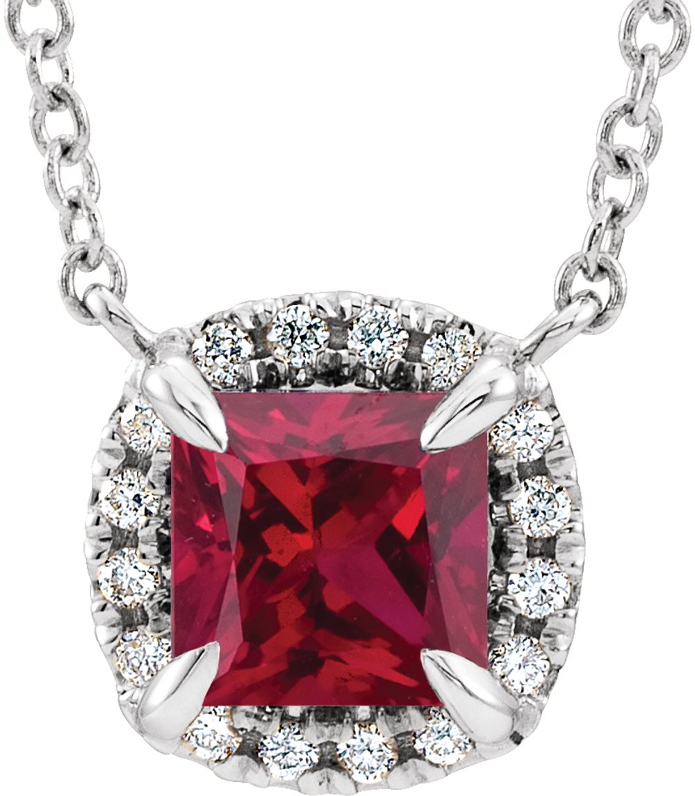 14K White Lab-Grown Ruby & .05 CTW Natural Diamond 18" Necklace 