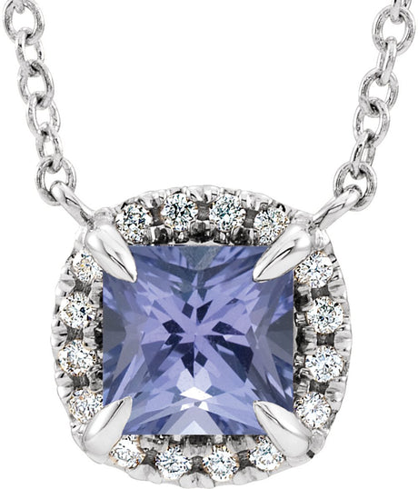 Sterling Silver Natural Tanzanite & .05 CTW Natural Diamond 18" Necklace 