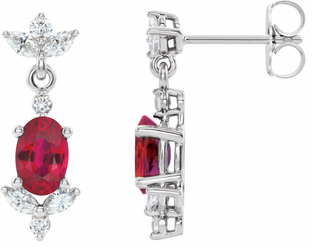 14K White Natural Ruby & 1/3 CTW Natural Diamond Earrings