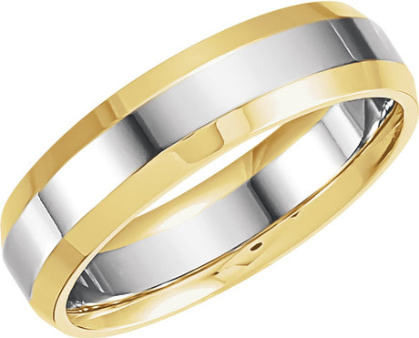 14K Yellow/White 6 mm Beveled-Edge Inlay Flat Comfort-Fit Band Size 9