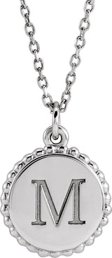14K White Gold Engravable Beaded Disc 16-18" Necklace