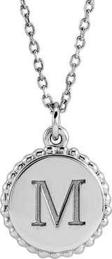 14K White Gold Engravable Beaded Disc 16-18" Necklace