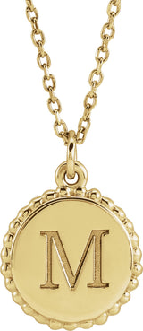 14K Yellow Gold Engravable Beaded Disc 16-18" Necklace