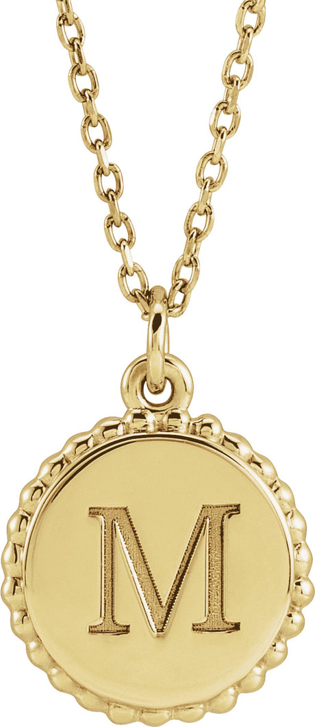 14K Yellow Gold Engravable Beaded Disc 16-18" Necklace