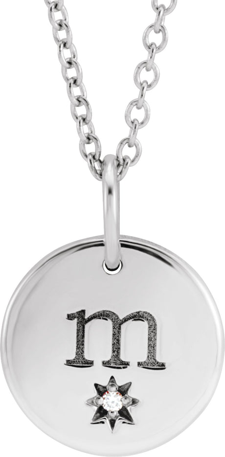 14K White Gold Engravable .005 CT Natural Diamond 16-18" Necklace 