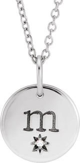 14K White Gold Engravable .005 CT Natural Diamond 16-18" Necklace 