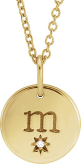 14K Yellow Engravable .005 CT Natural Diamond 16-18" Necklace